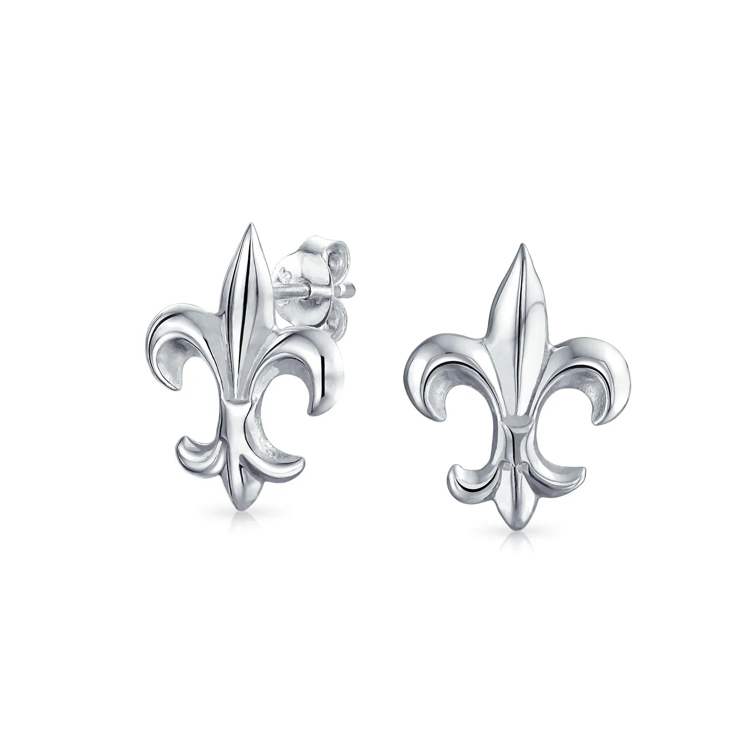 Ancient Symbol Lily Flower Fleur De Lis Stud Earring CZ .925 Sterling Silver