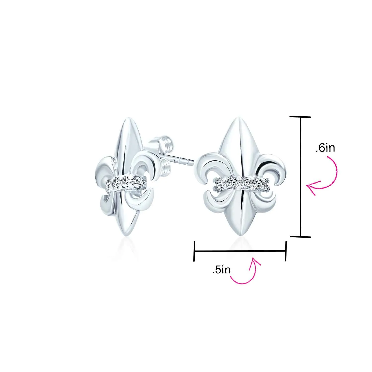 Ancient Symbol Lily Flower Fleur De Lis Stud Earring CZ .925 Sterling Silver