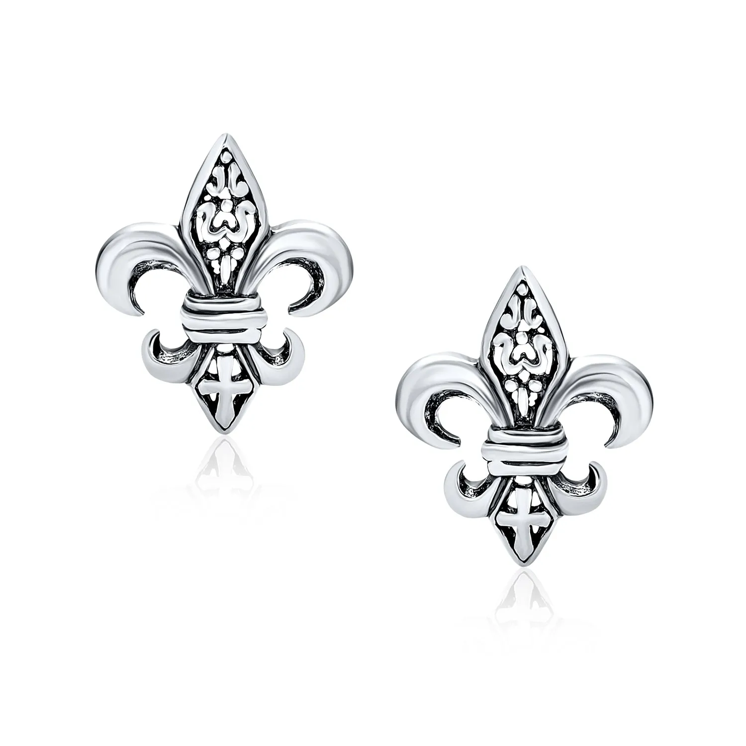 Ancient Symbol Lily Flower Fleur De Lis Stud Earring CZ .925 Sterling Silver