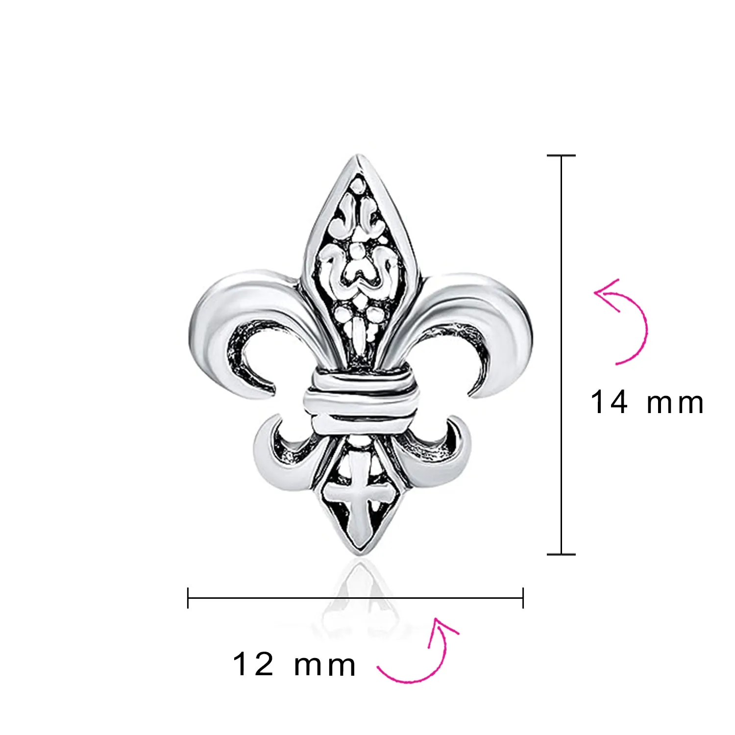 Ancient Symbol Lily Flower Fleur De Lis Stud Earring CZ .925 Sterling Silver