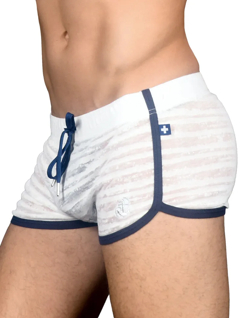 Andrew Christian Anchor Sheer Striped Cotton Jogger Shorts White 6467