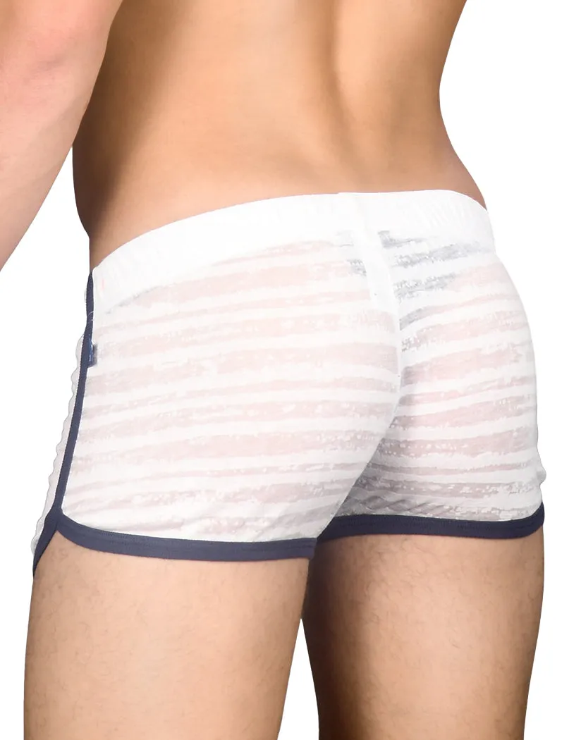 Andrew Christian Anchor Sheer Striped Cotton Jogger Shorts White 6467