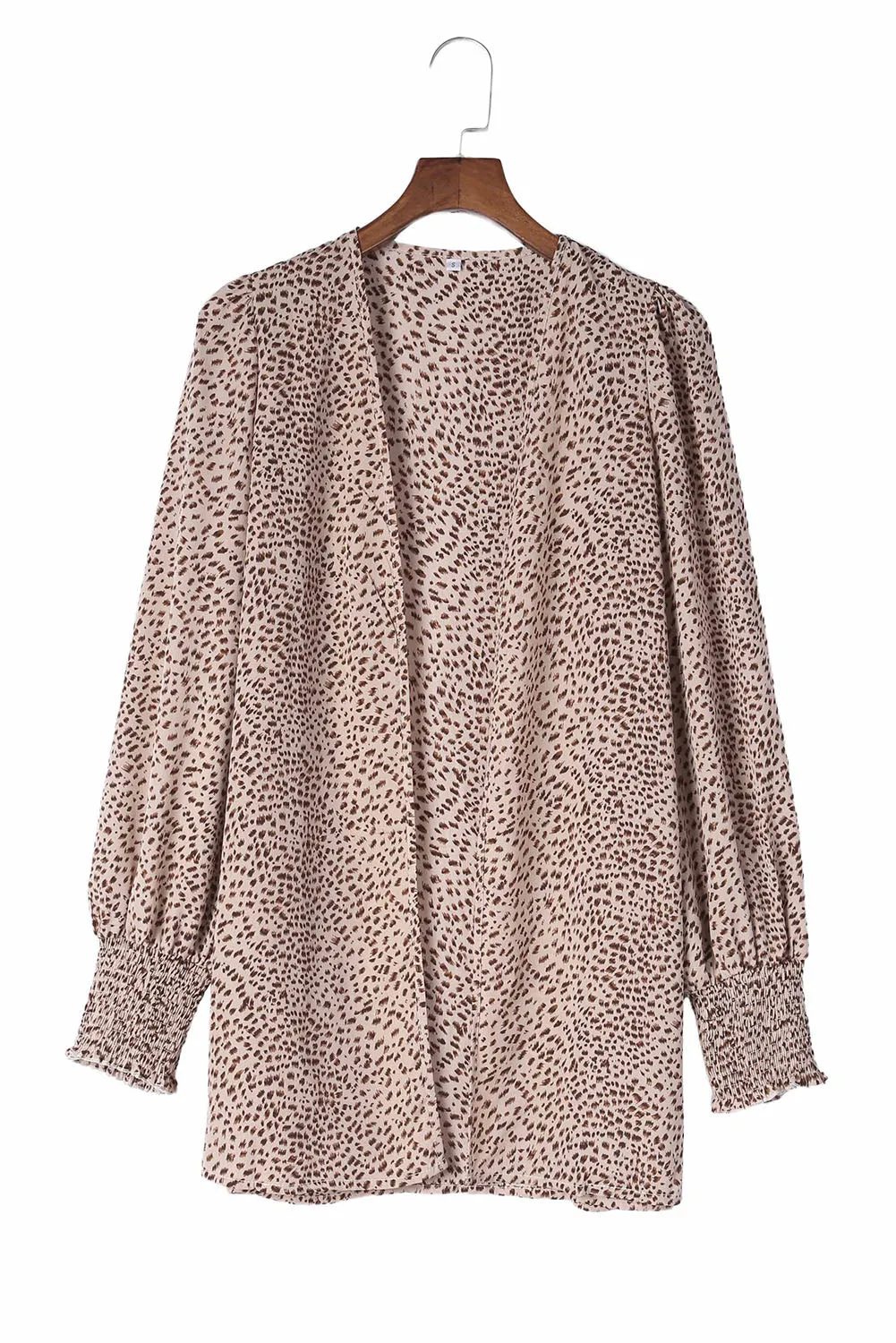 Animal Print Shirred Apricot Cuff Lantern Sleeve Cardigan