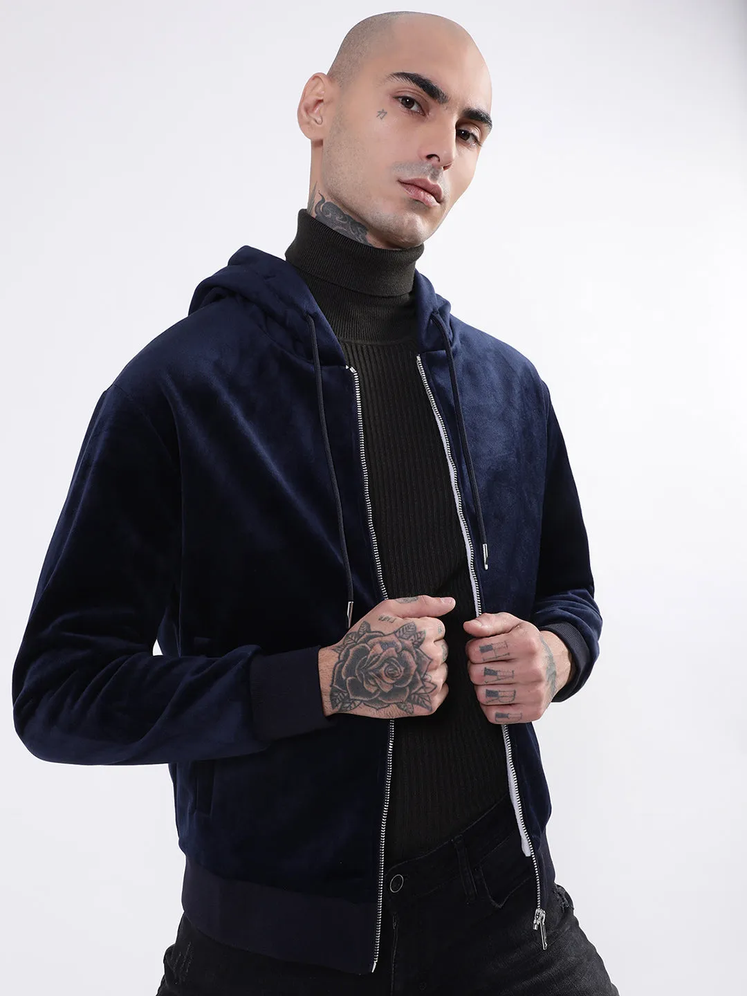 Antony Morato Men Blue Hooded Solid Front-Open Sweatshirt