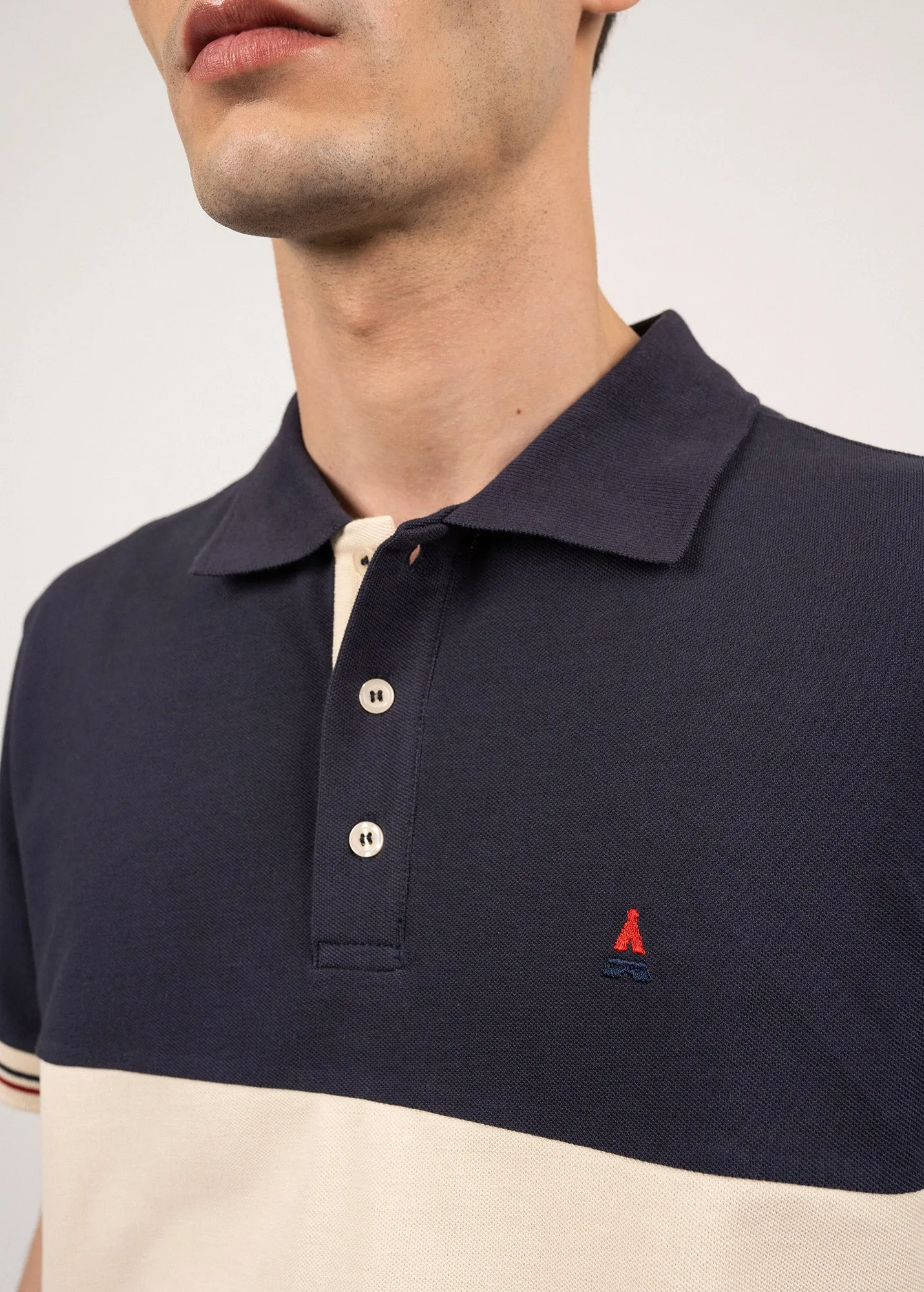 Ariel bicolour polo shirt - SAINT JAMES x Maison FT (ECUME/MARINE)