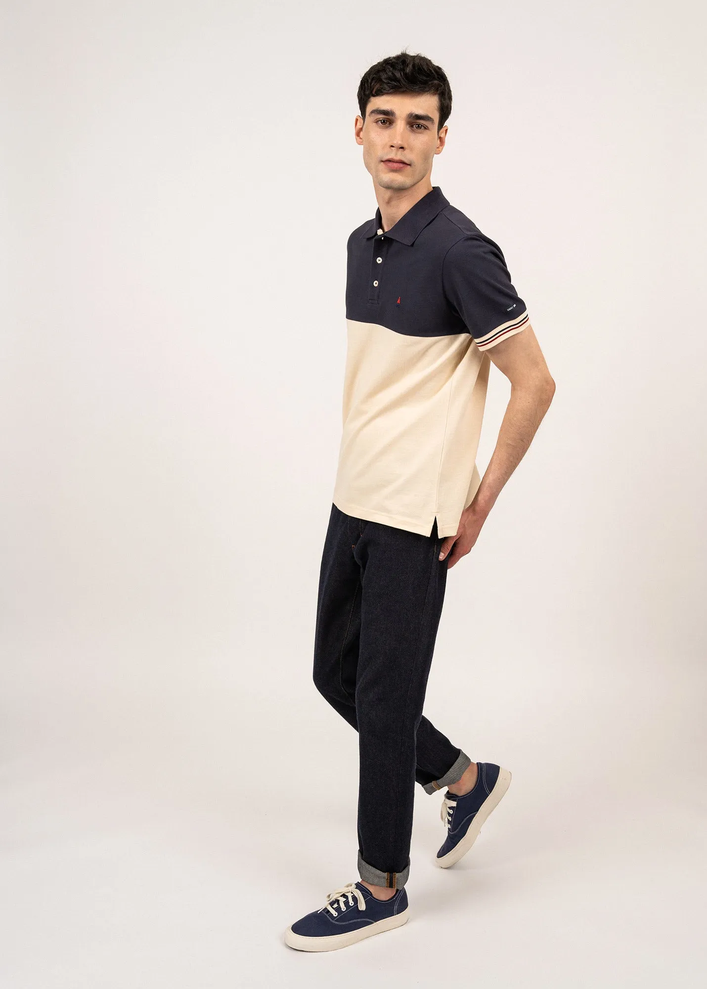 Ariel bicolour polo shirt - SAINT JAMES x Maison FT (ECUME/MARINE)