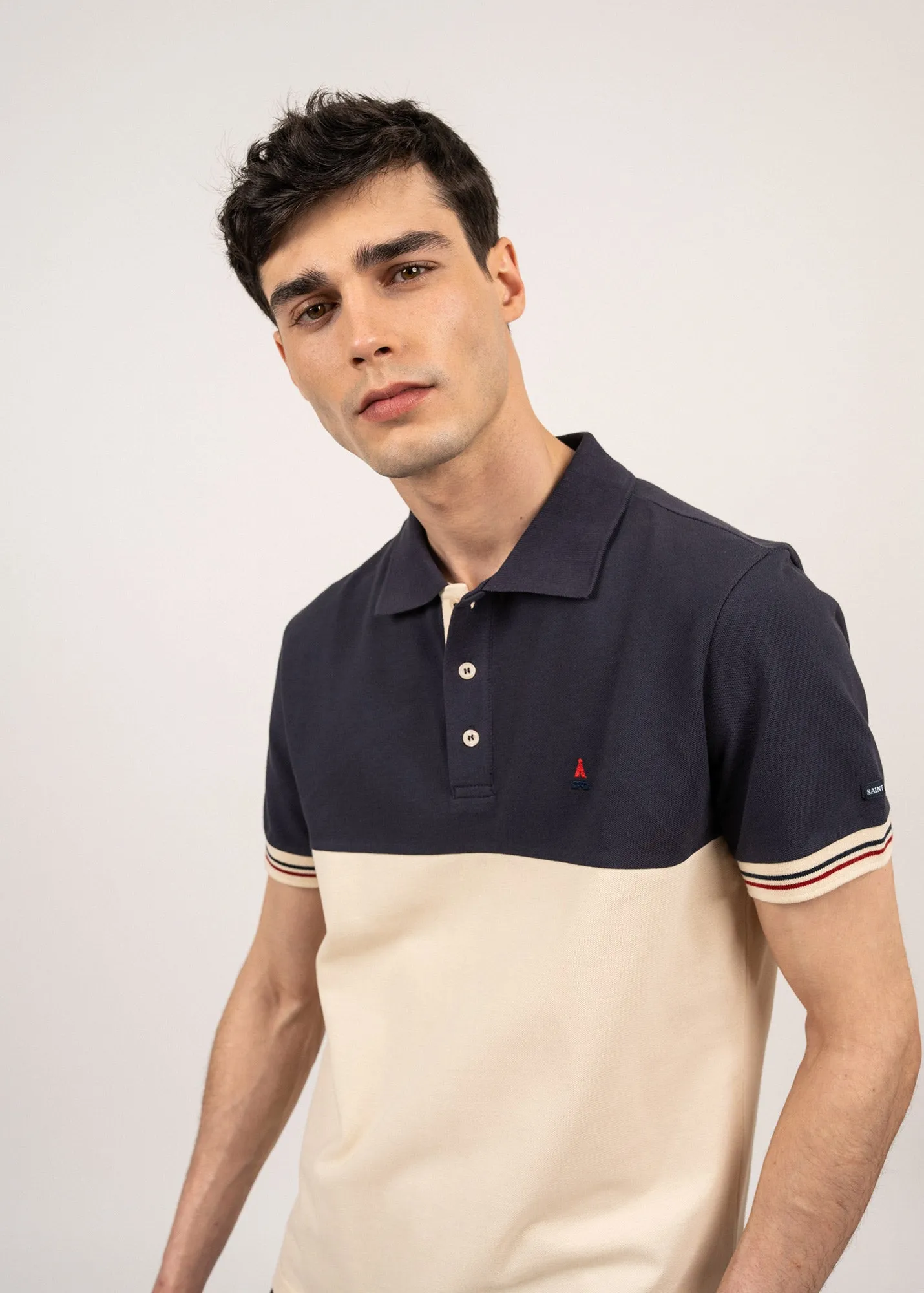 Ariel bicolour polo shirt - SAINT JAMES x Maison FT (ECUME/MARINE)