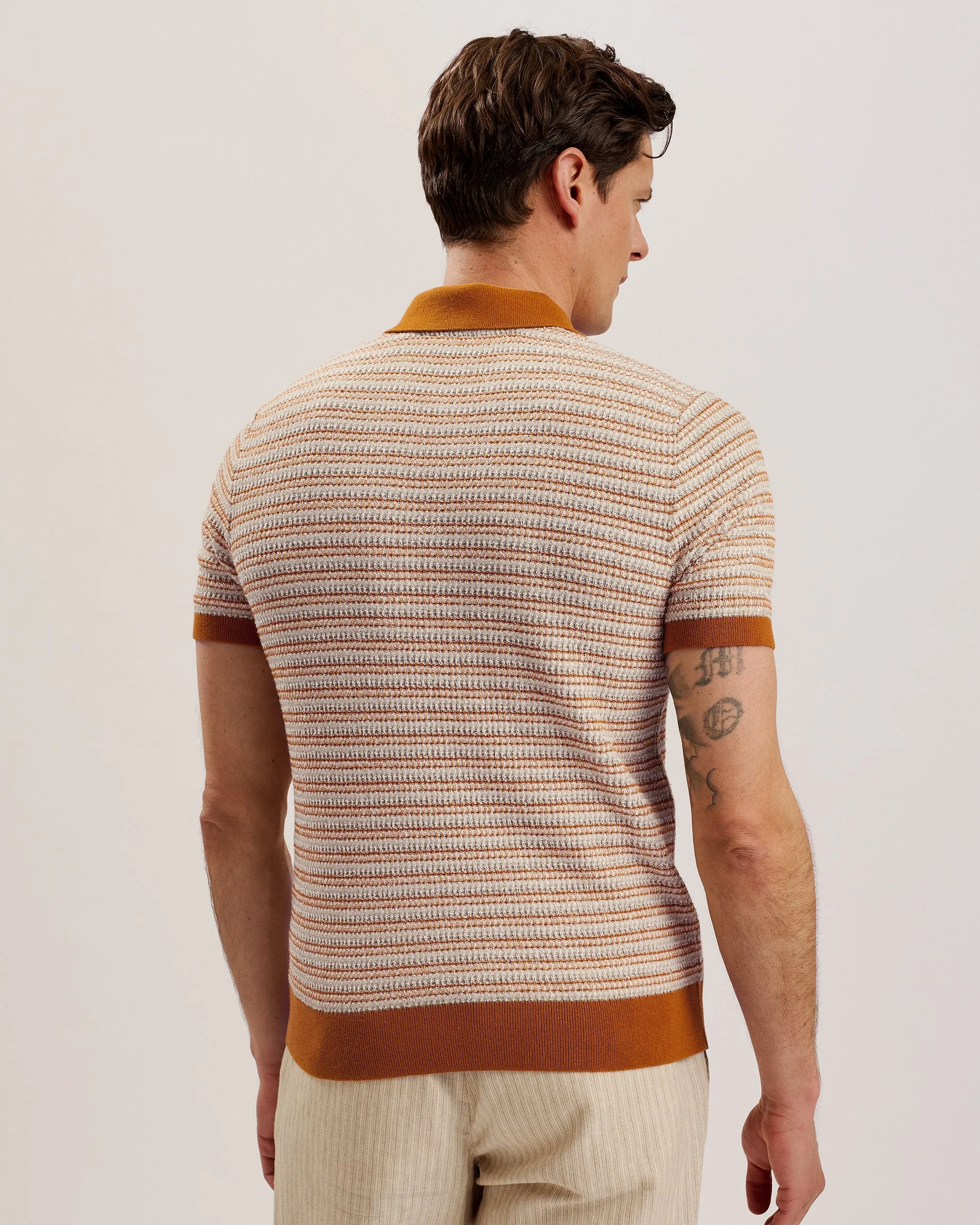 Ather Ss Regular Textured Stripe Polo Brt-Orange