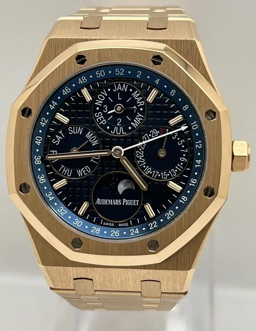 Audemars Piguet Royal Oak Perpetual Calendar 26574OR.OO.1220OR.02 Rose Gold Blue Dial