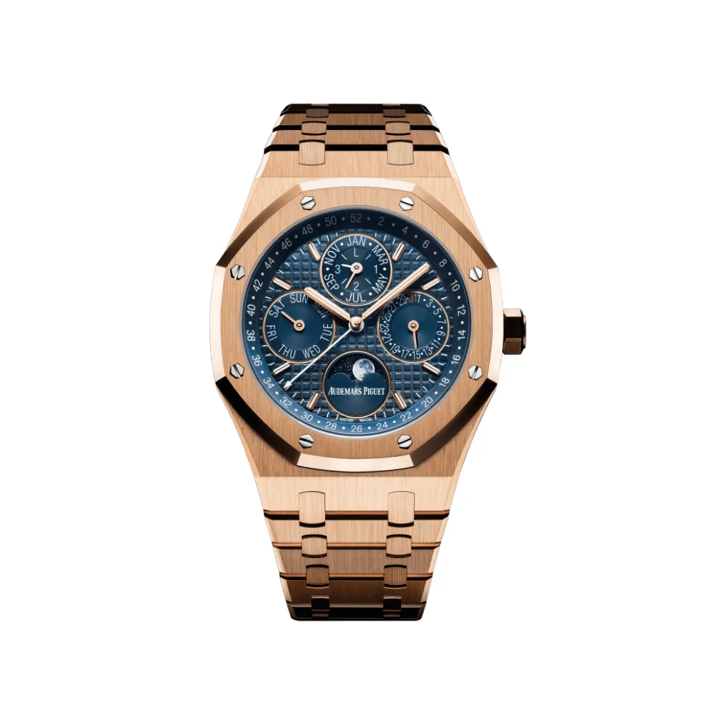 Audemars Piguet Royal Oak Perpetual Calendar 26574OR.OO.1220OR.02 Rose Gold Blue Dial