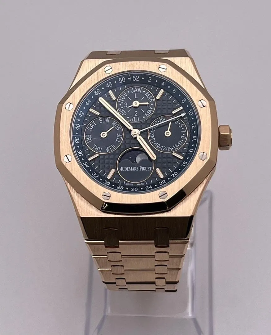 Audemars Piguet Royal Oak Perpetual Calendar 26574OR.OO.1220OR.02 Rose Gold Blue Dial