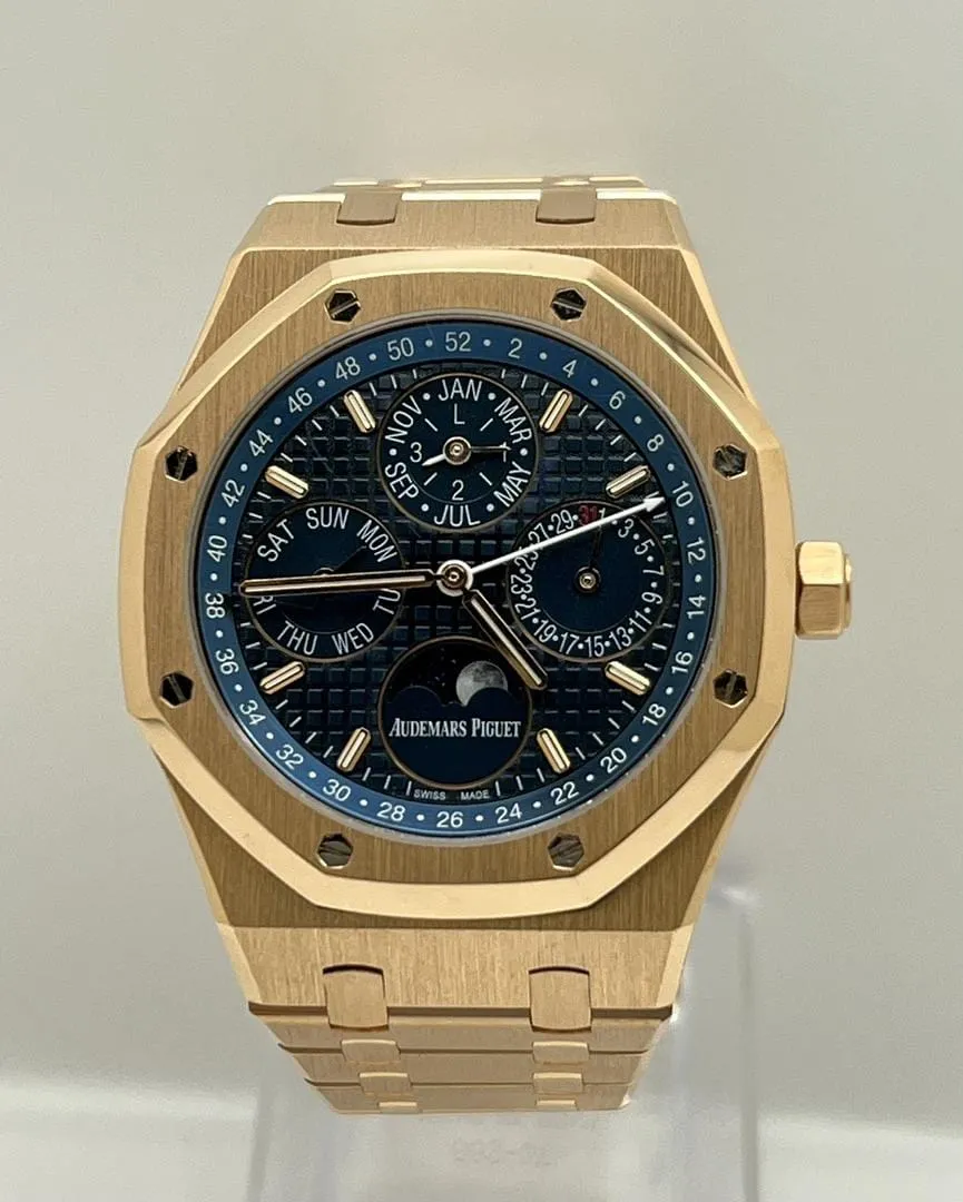 Audemars Piguet Royal Oak Perpetual Calendar 26574OR.OO.1220OR.02 Rose Gold Blue Dial