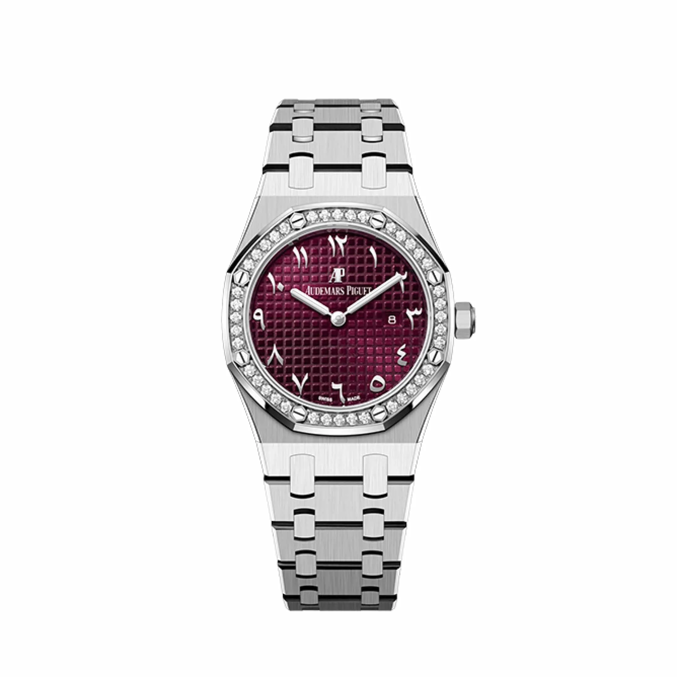 Audemars Piguet Royal Oak Quartz 67656BC.ZZ.1261BC.01 'Special Edition' White Gold Burgundy Dial Diamond Bezel