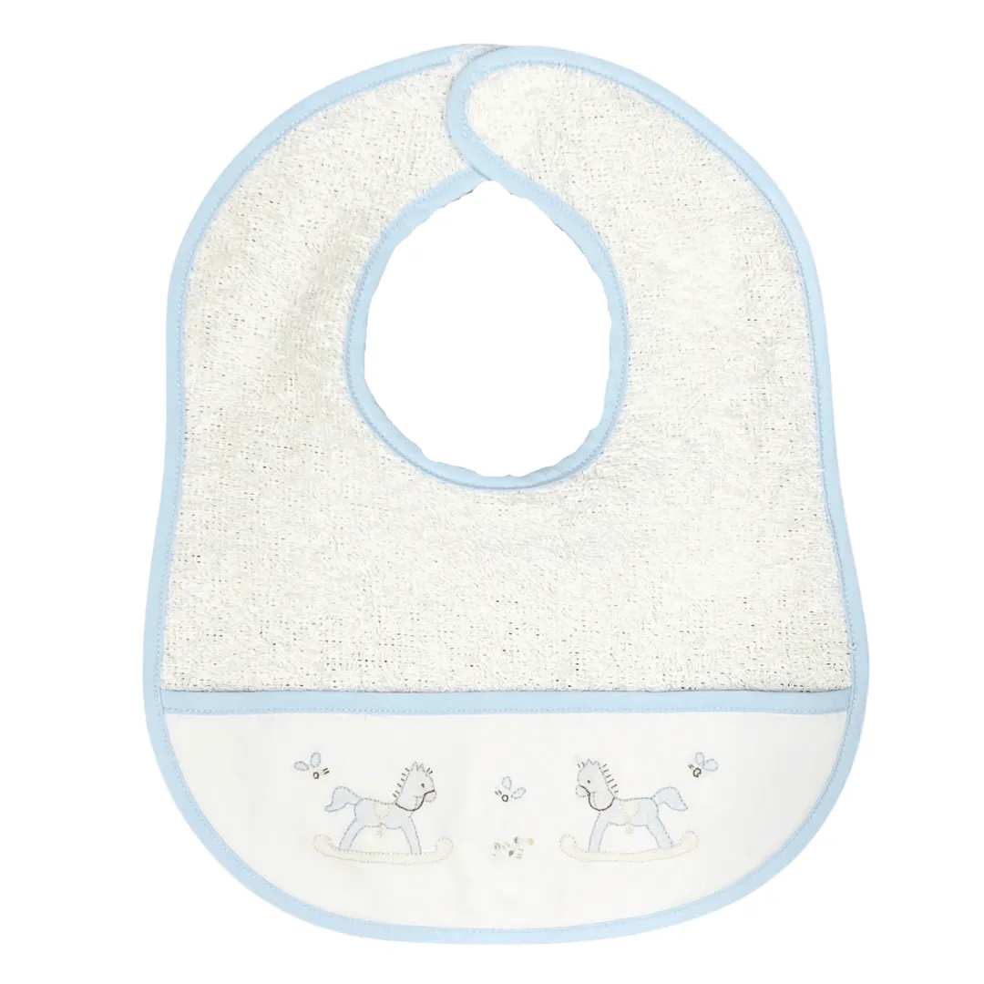 Auraluz Blue Terry Cloth Bib with Rocking Horses