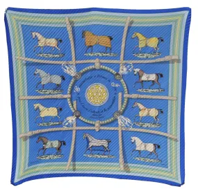 Auth HERMES Pleats Scarf "Couvertures et tenues de jour" Silk Blue Box 4968F