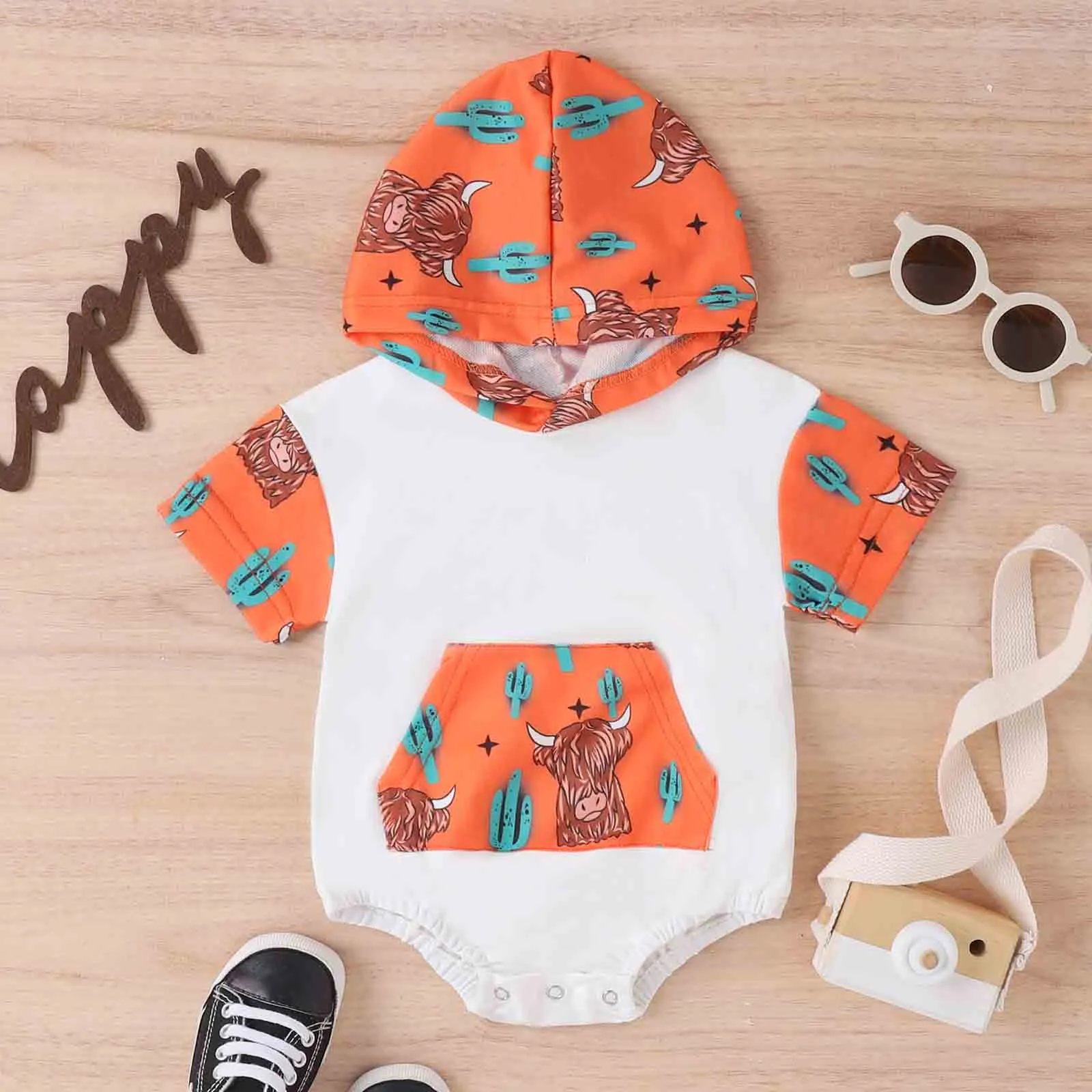 Baby Boy Cowboy Hooded Romper