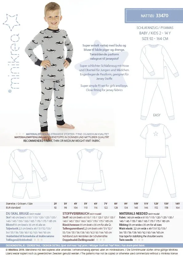 Baby / Kids  Pyjamas - Minikrea - Pattern - 2-12 Years