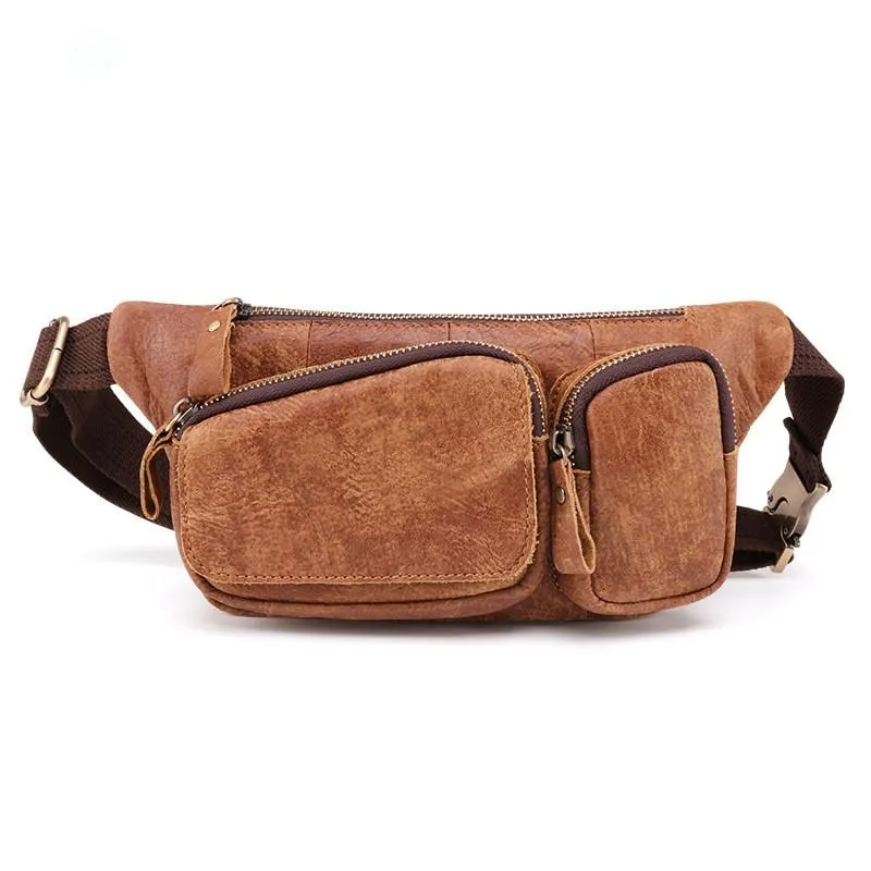 Badass Leather Fanny Pack Men's Brown Hip Bag Bum Bag Waist Bag For Men