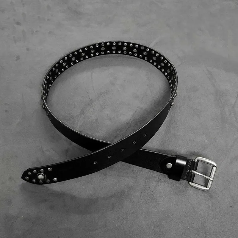 Badass Mens Leather Rock Punk Belt Motorcycle Belt Cool Rivet Leather Belt For Men