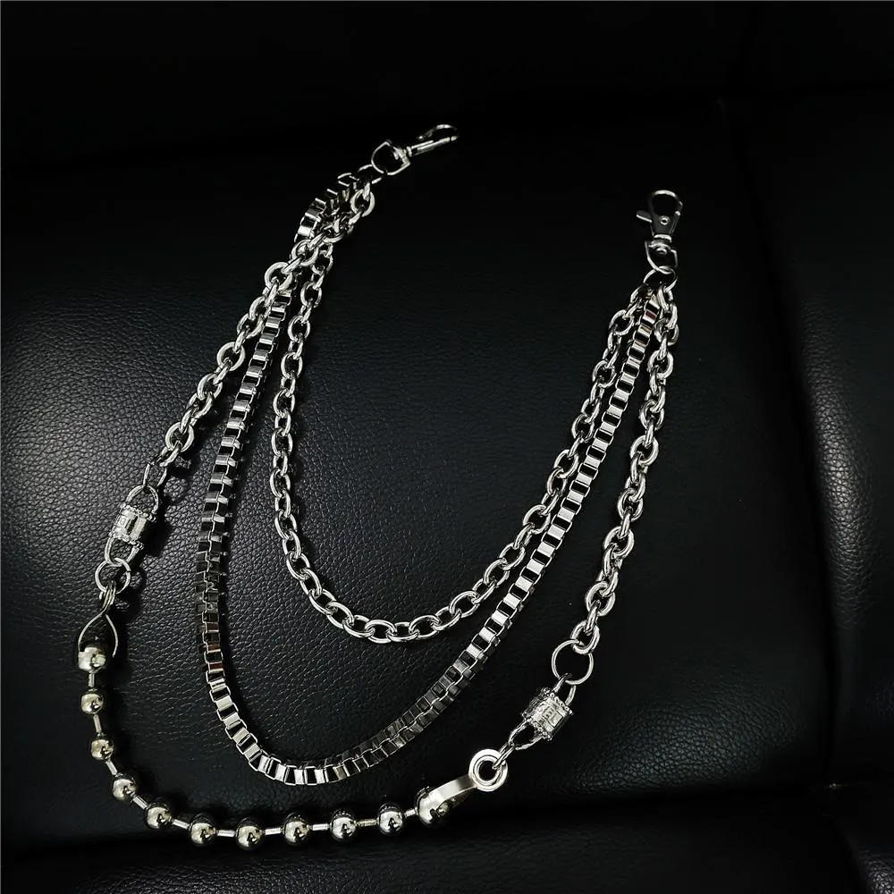 Badass Silver Triple Mens Pants Chain Biker Wallet Chain jeans chain jean chain For Men