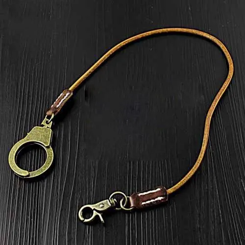 Badass Tan Leather Long Wallet Chain Cool Handcuff Punk Rock Biker Trucker Wallet Chain Trucker Wallet Key Chain for Men