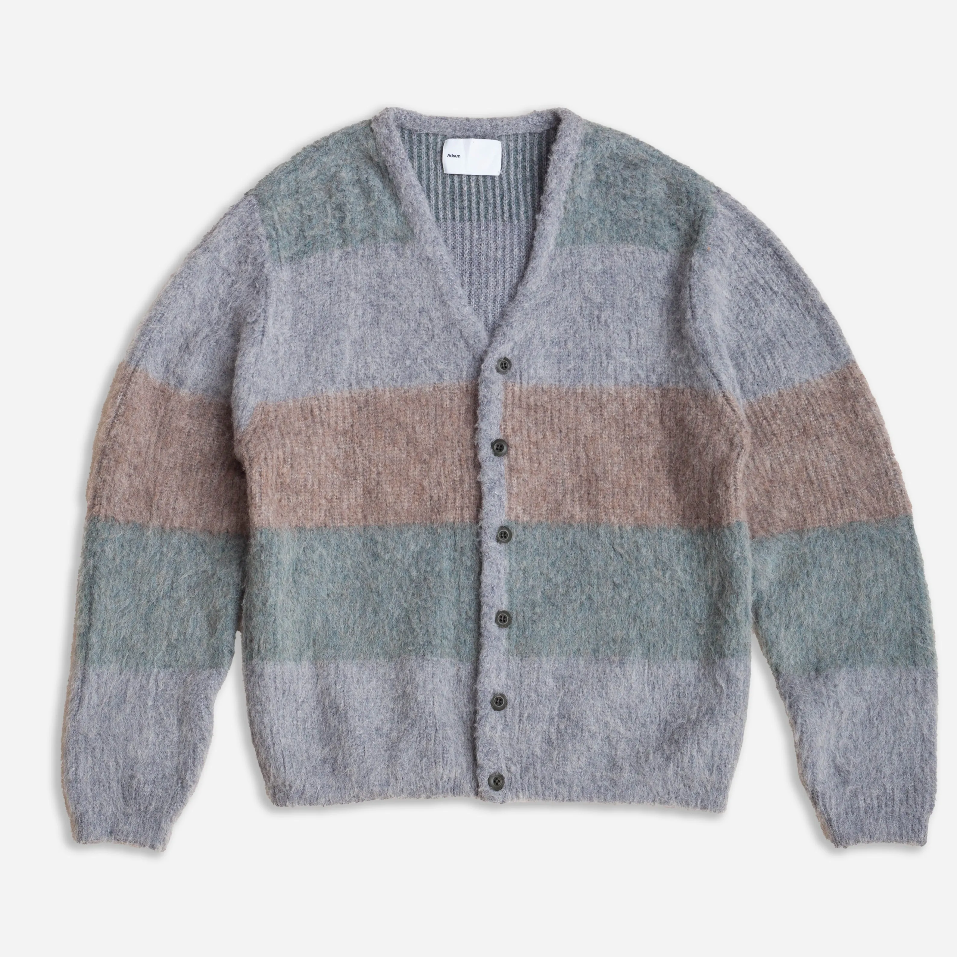 BAND NECK MIXED CARDIGAN - SAGE STRIPE