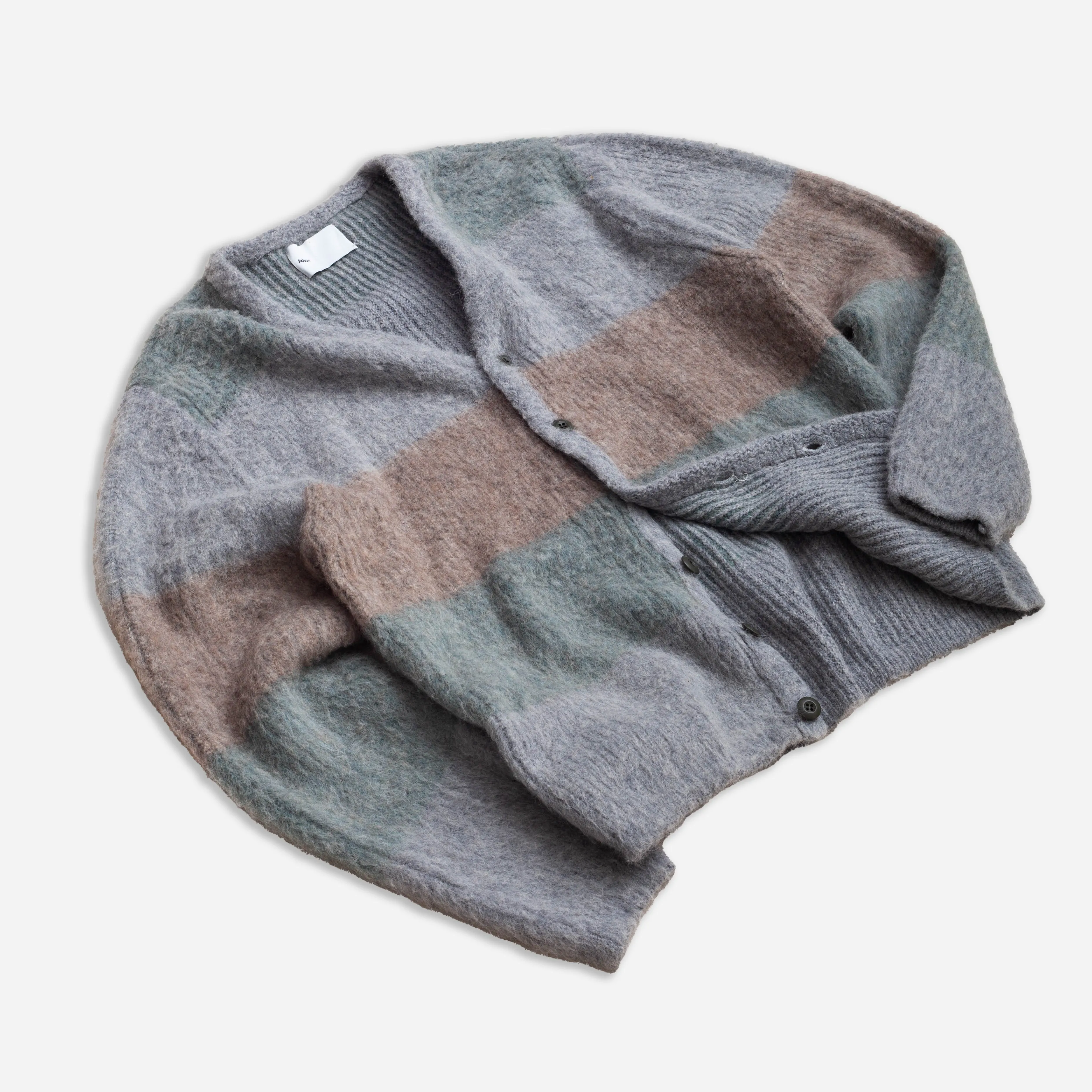 BAND NECK MIXED CARDIGAN - SAGE STRIPE