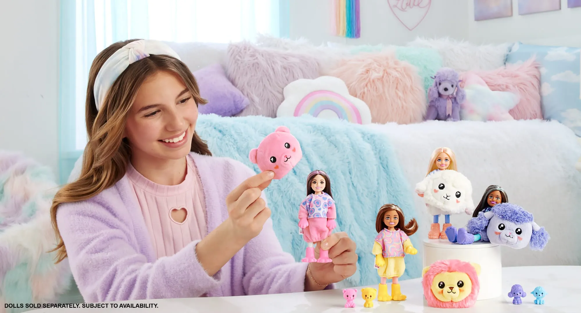 Barbie Cutie Reveal Cozy Cute Tees Series Chelsea Doll & Accessories, Plush Poodle, Brunette Small Doll