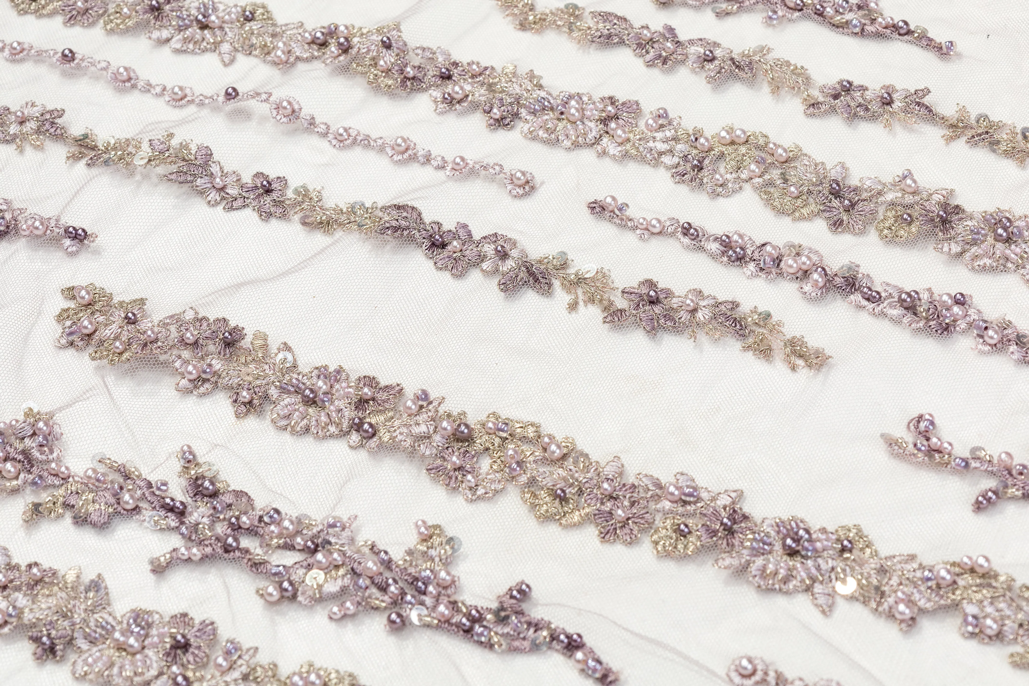 Beaded and Embroidered Tulle - Lilac