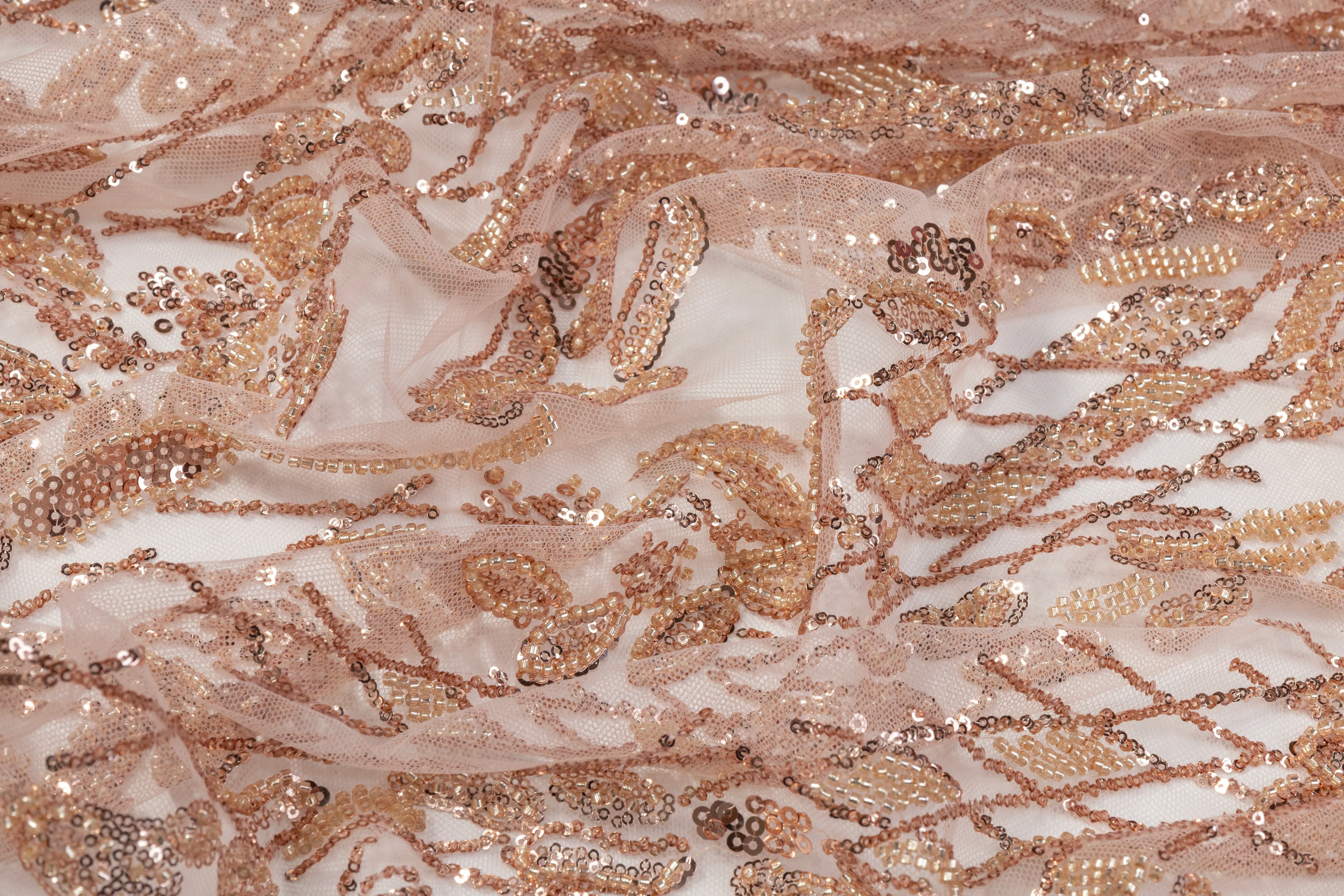 Beaded and Sequined Tulle - Rose Gold