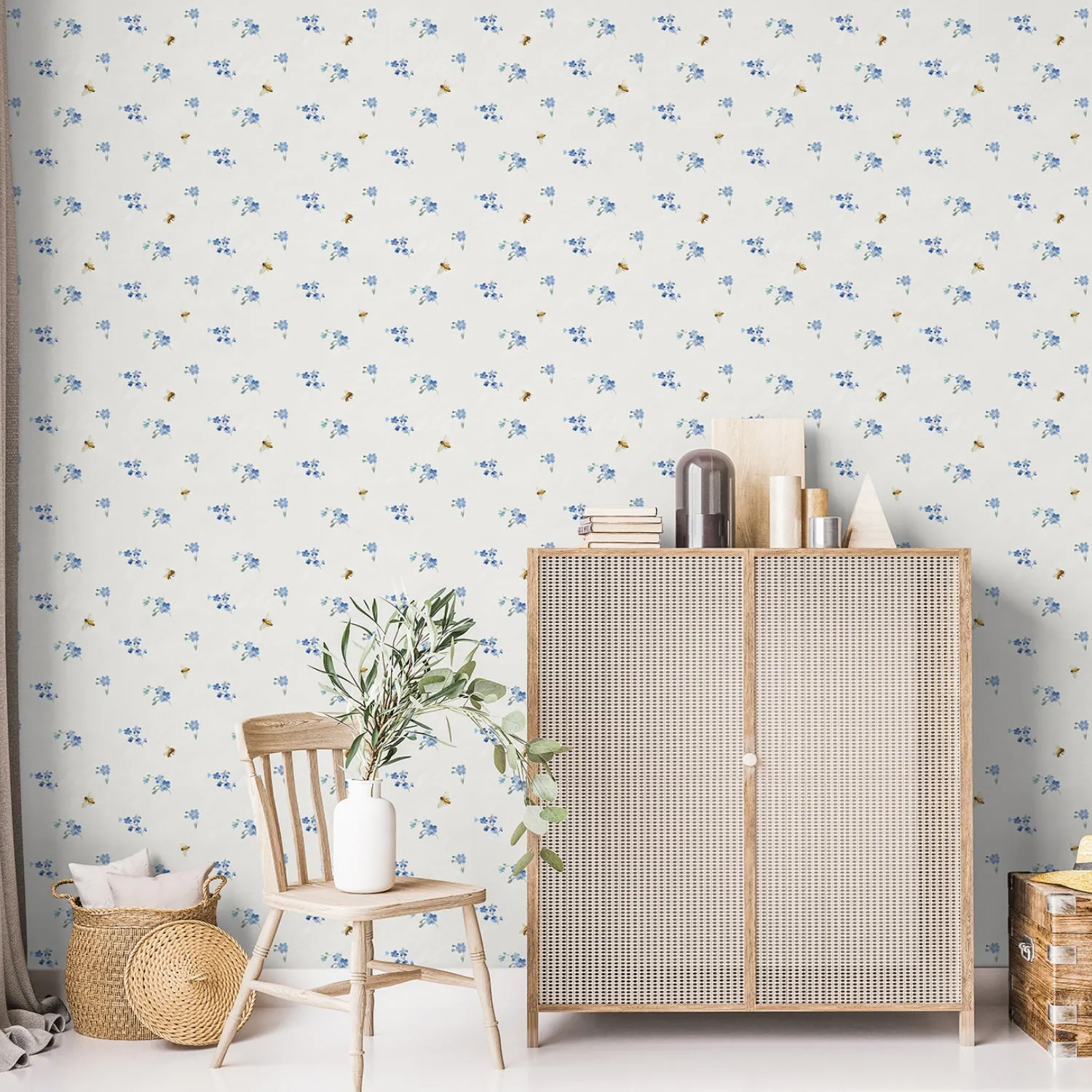 Bees and Blooms Pattern Style C, Wallpaper