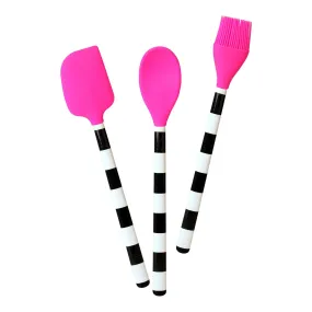 Black & White Stripe Silicone Utensil 3-Piece Set