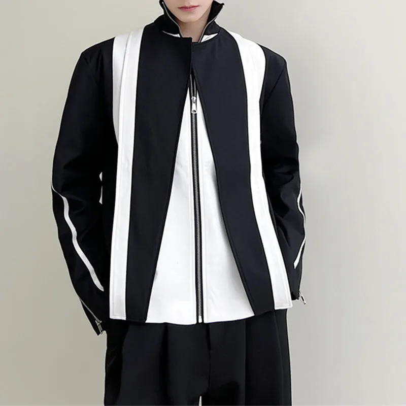 Black and White Contrasting Collar Short Jacket