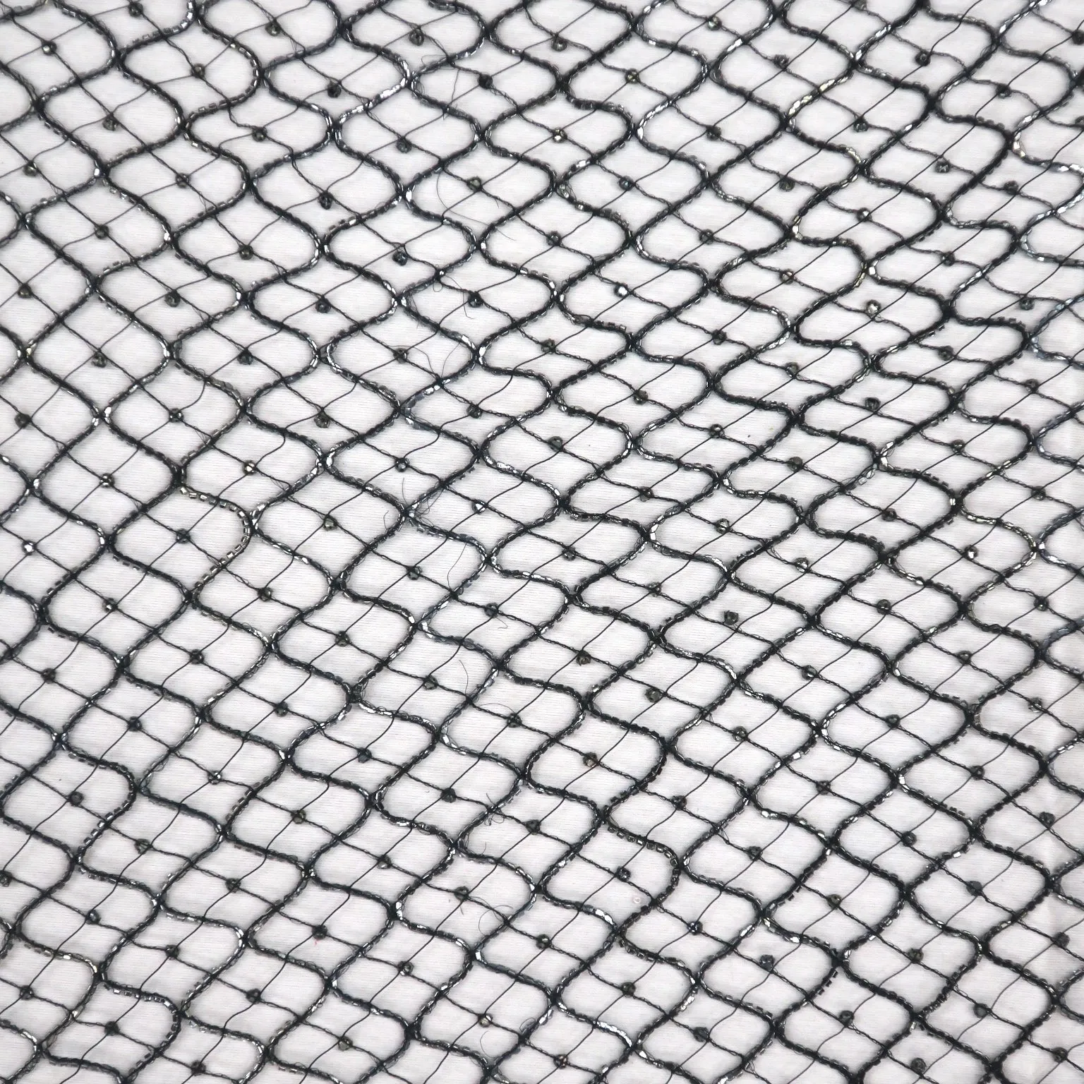 Black Crystals Lattice Embroidered Net Fabric