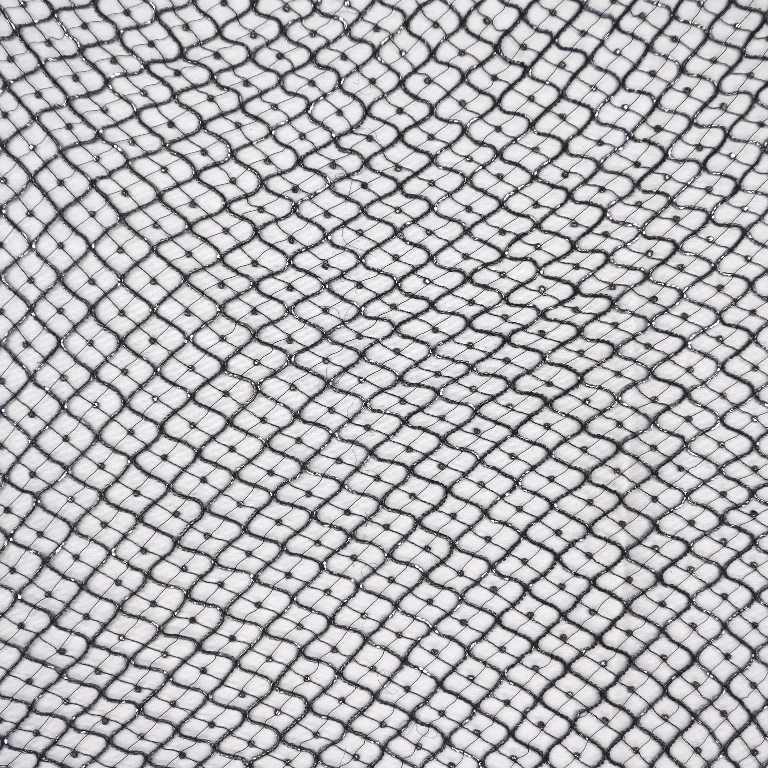 Black Crystals Lattice Embroidered Net Fabric