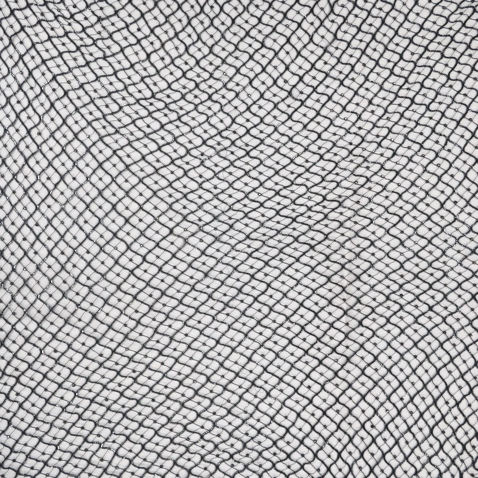 Black Crystals Lattice Embroidered Net Fabric