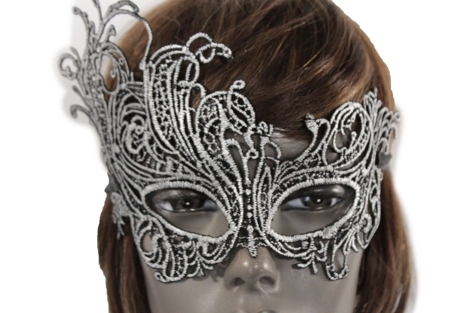 Black Fabric Half Face Eye Costume Flowers Filigree Mask Halloween Women Men