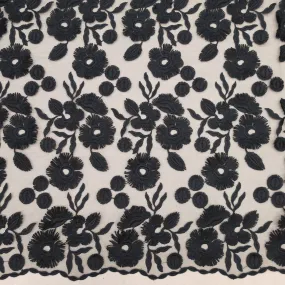 Black Floral Embroidered Tulle Fabric