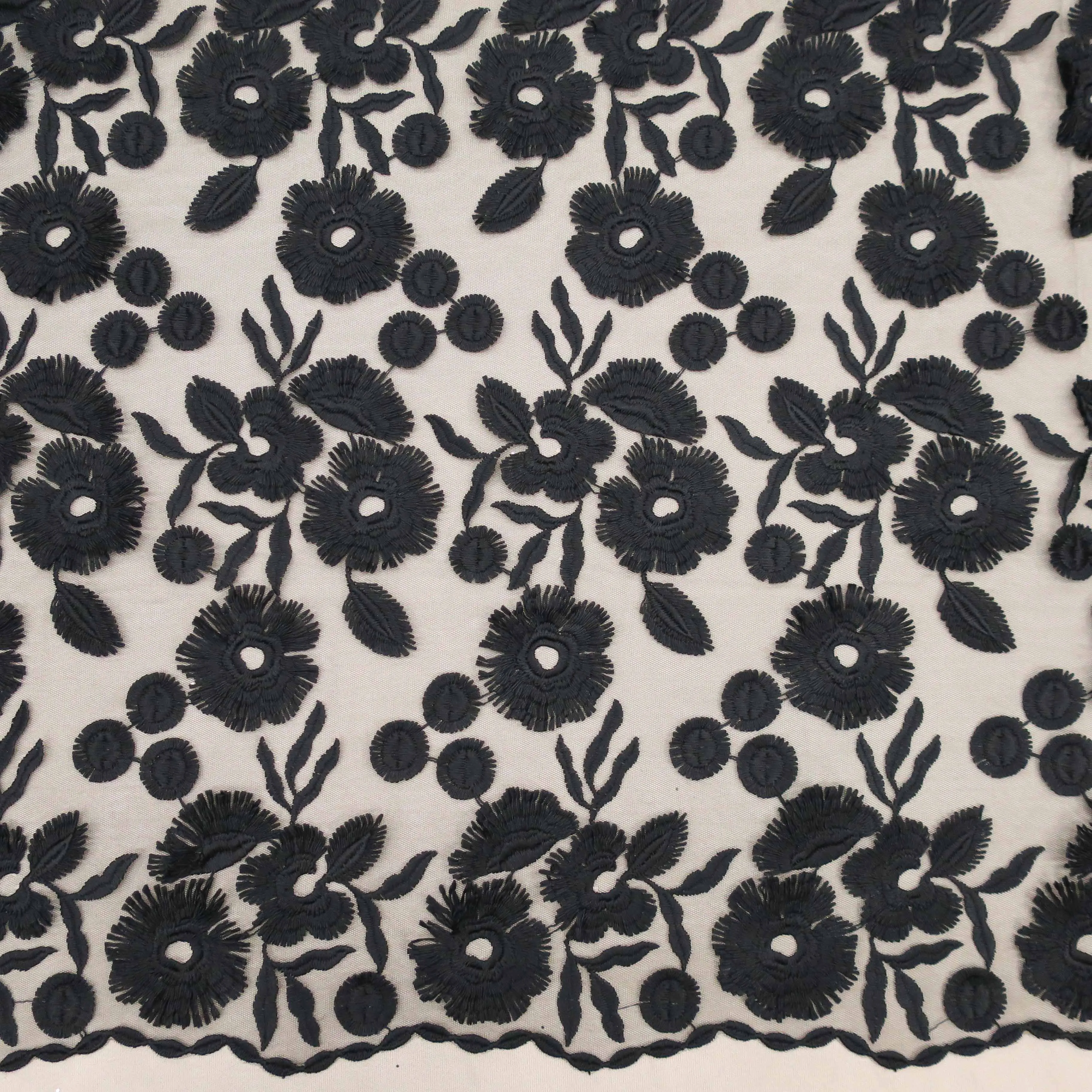 Black Floral Embroidered Tulle Fabric