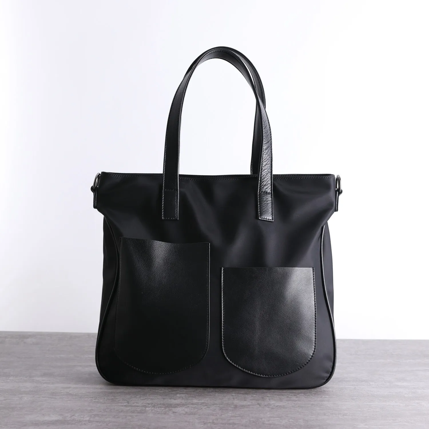 Black Womens Nylon Leather Shopper Totes Womens Nylon Shoulder Tote Black Nylon Handbag Purse for Ladies