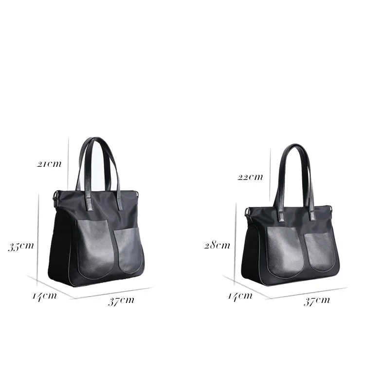 Black Womens Nylon Leather Shopper Totes Womens Nylon Shoulder Tote Black Nylon Handbag Purse for Ladies