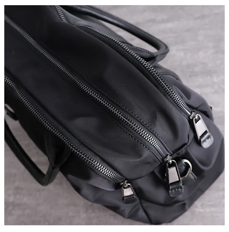 Black Womens Nylon Leather Travel Bag Totes Womens Black Nylon Shoulder Travel Purse Nylon Handbag Purse for Ladies