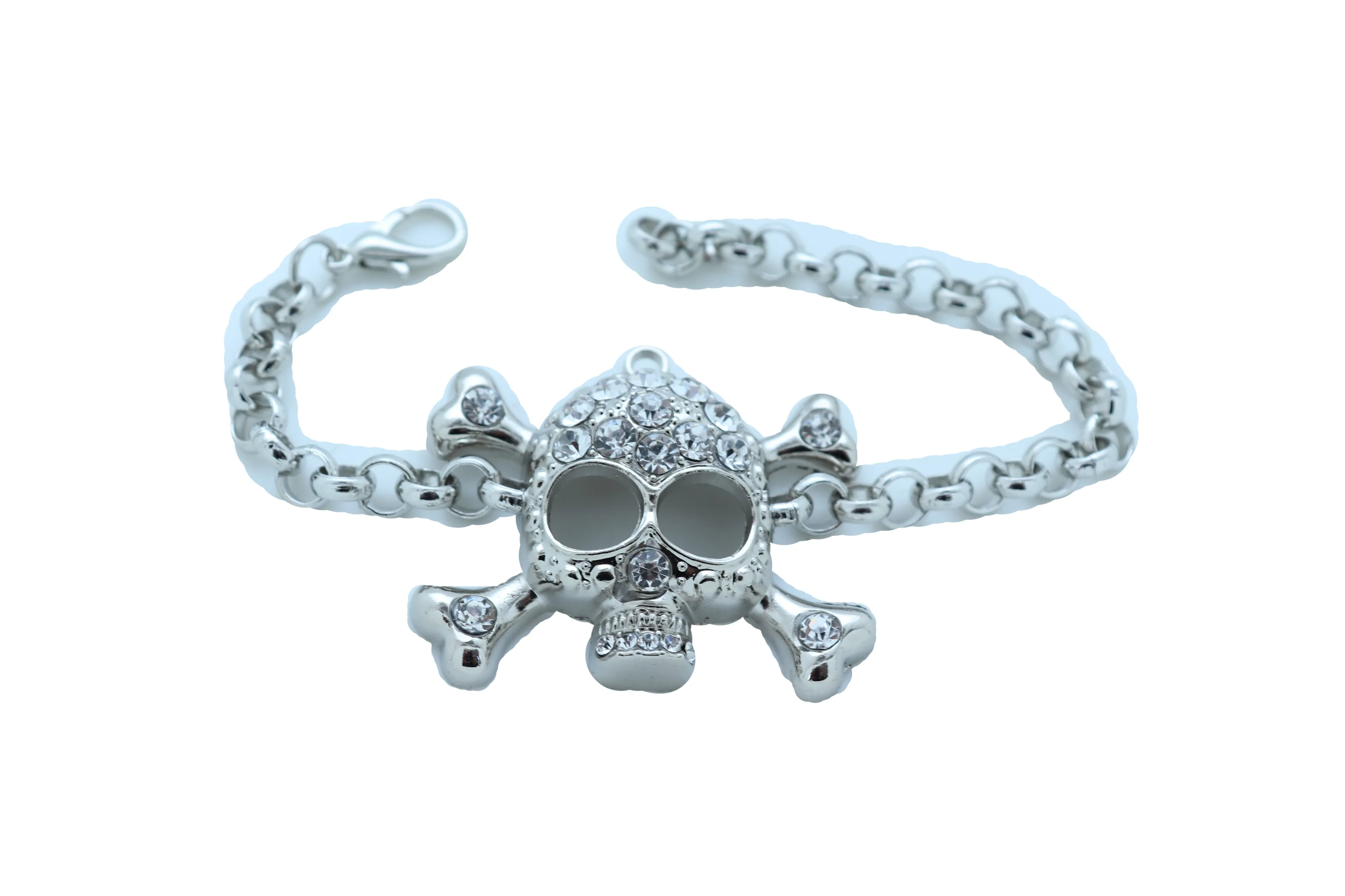 Bling Jewelry Silver Skull Charm Skeleton Bracelet Metal Chain Gothic Punk