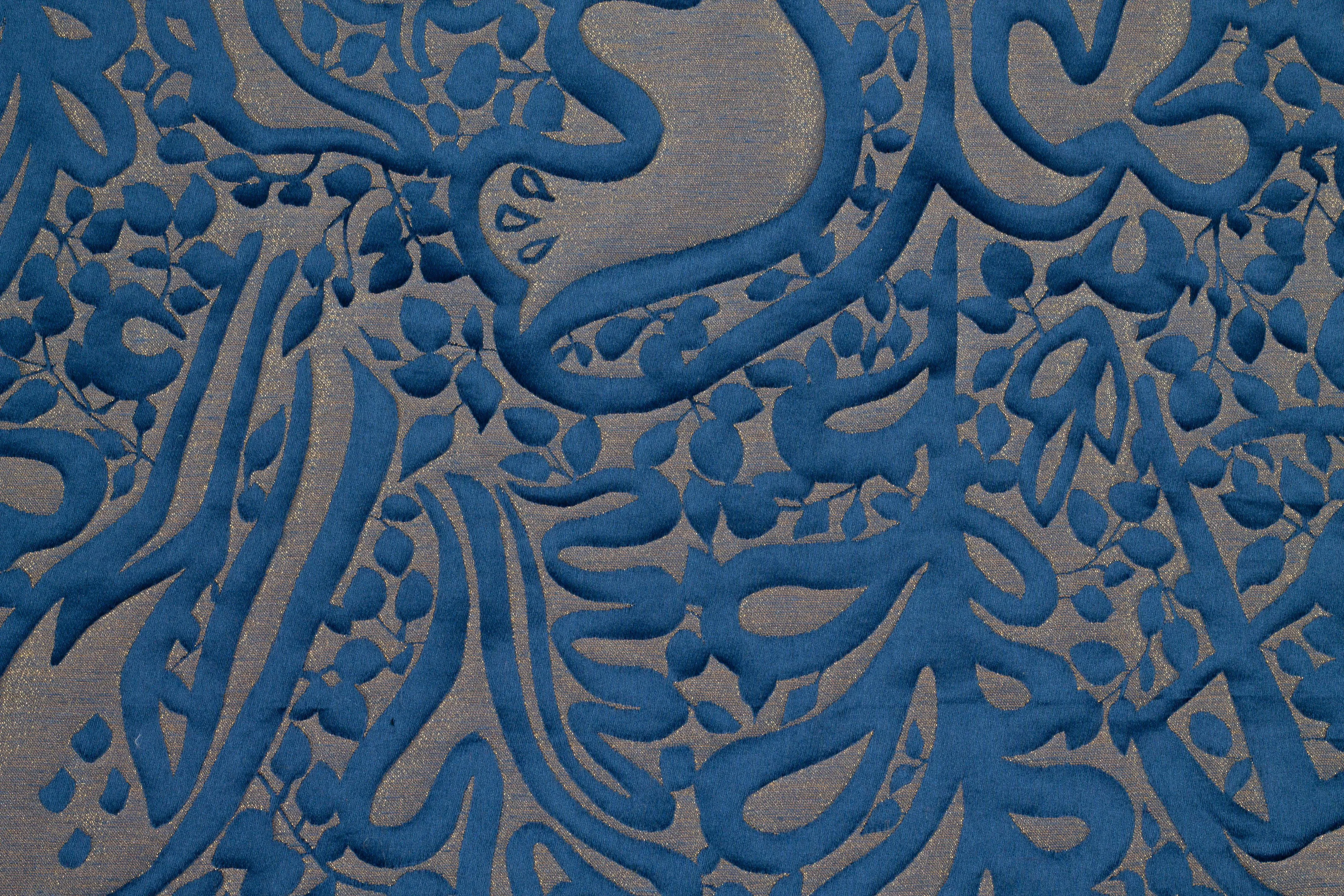 Blue and Gray Metallic French Brocade