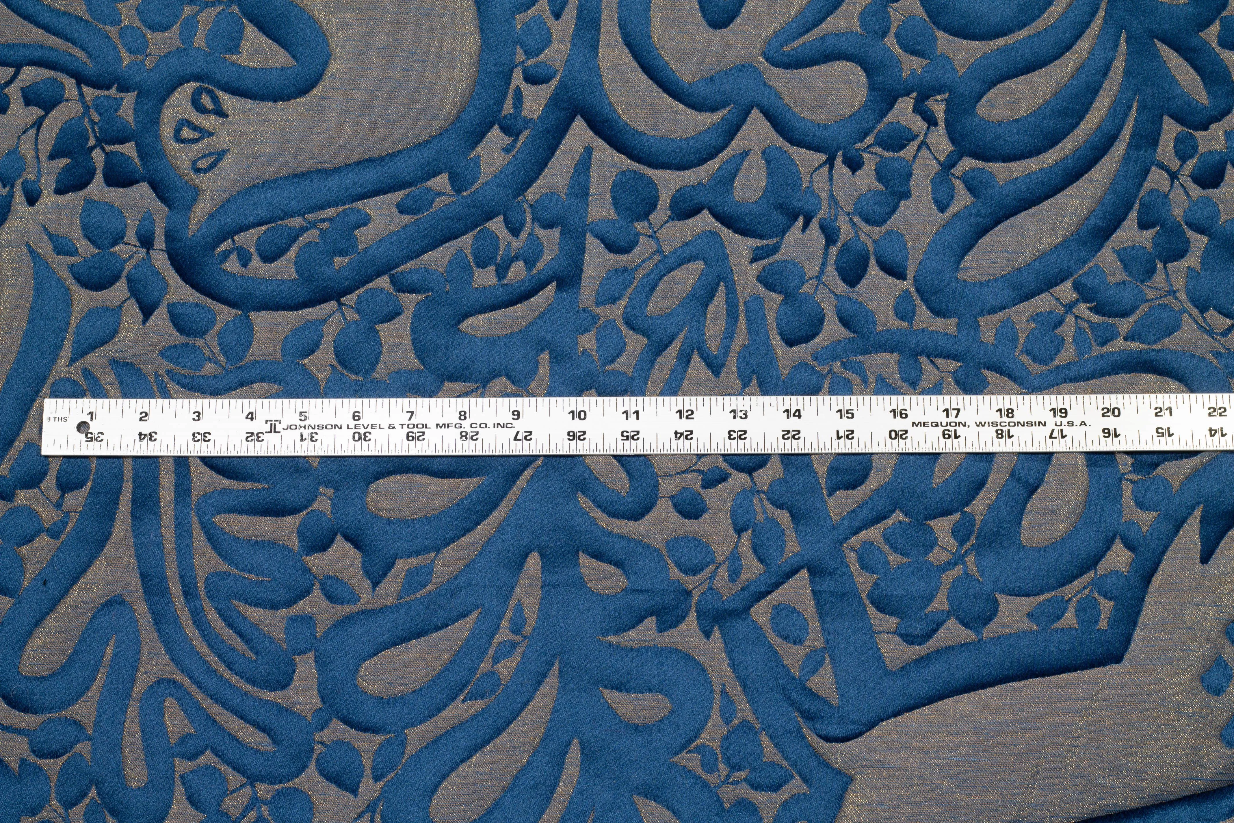 Blue and Gray Metallic French Brocade