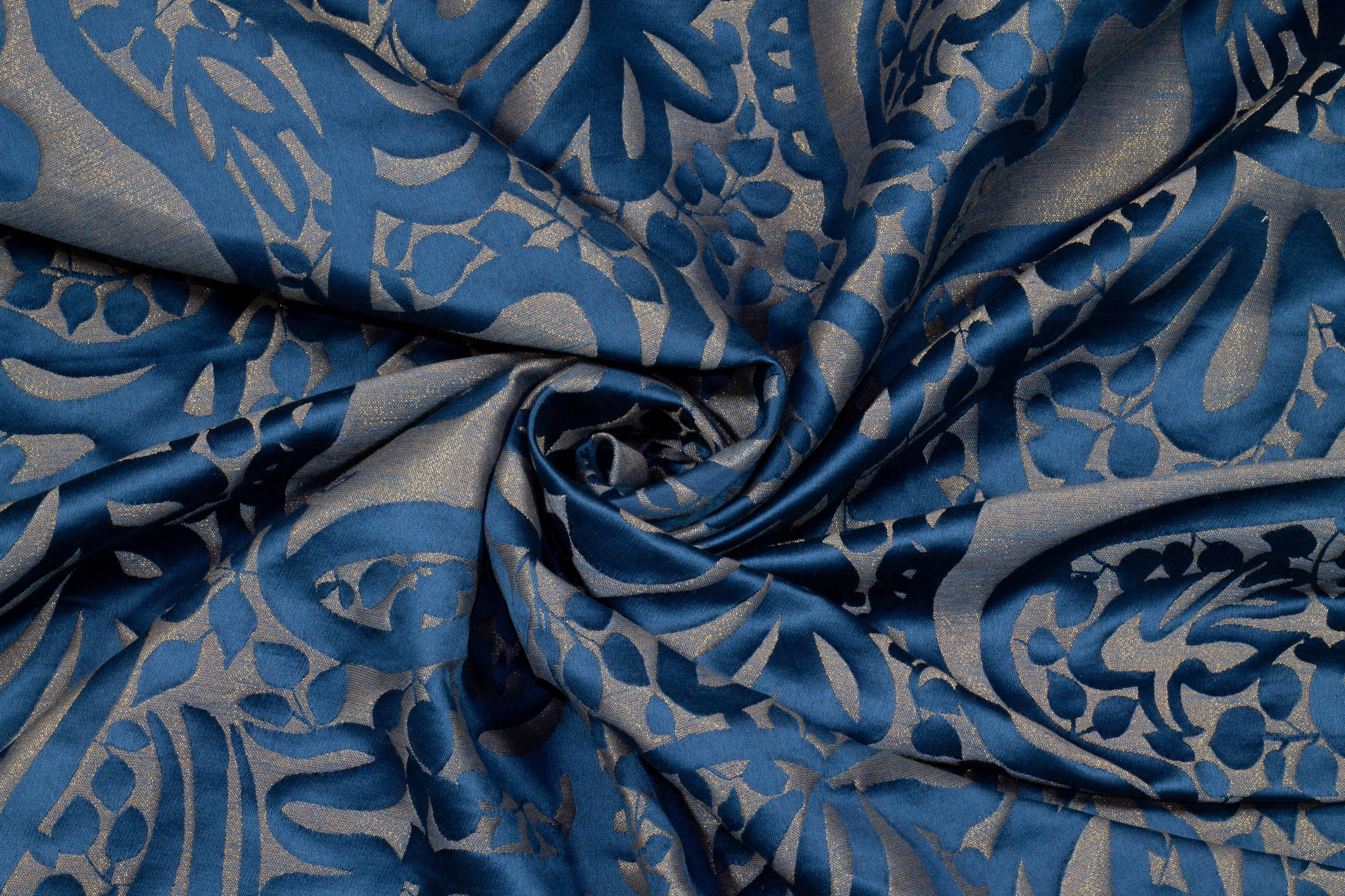 Blue and Gray Metallic French Brocade