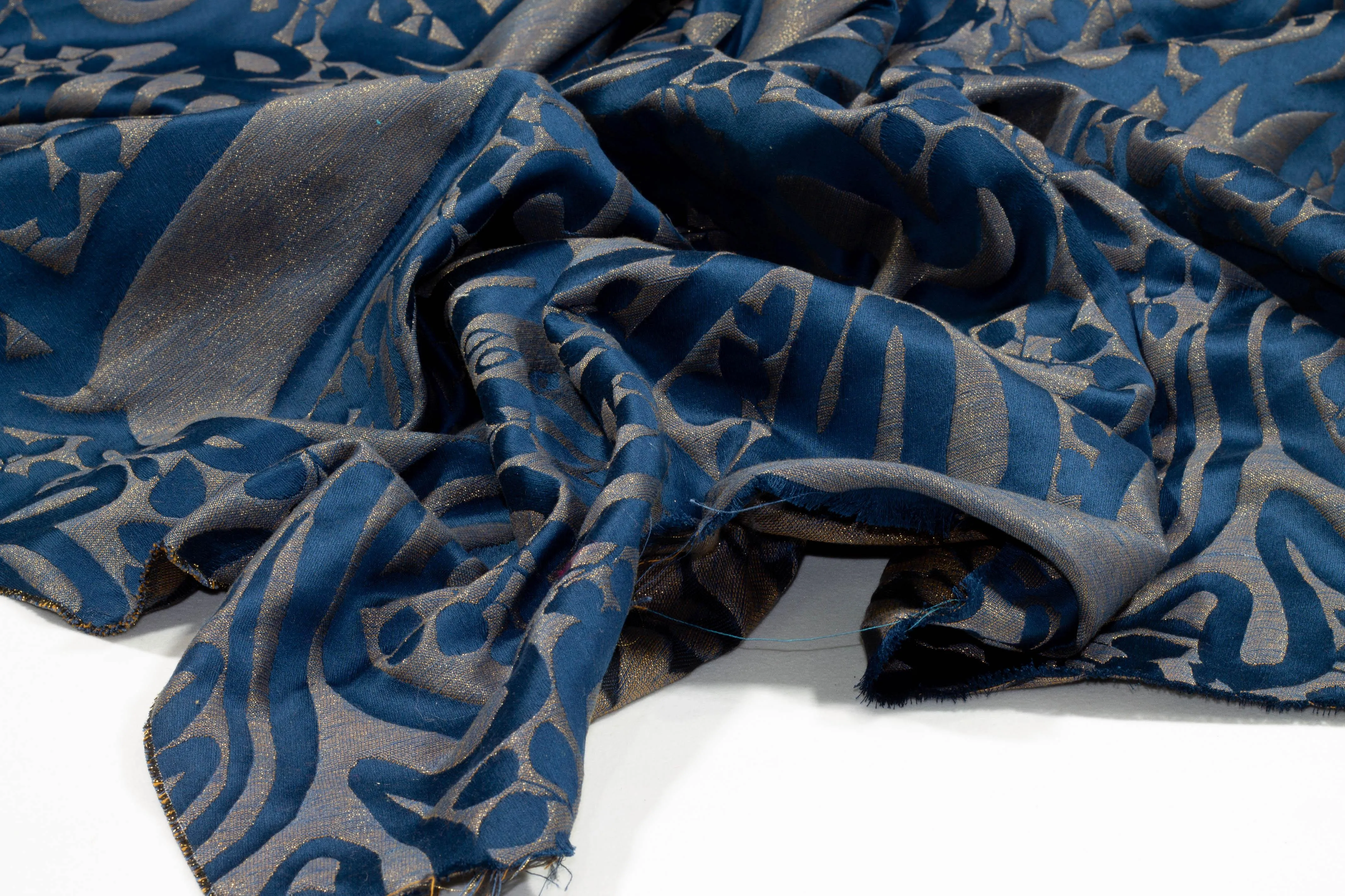 Blue and Gray Metallic French Brocade