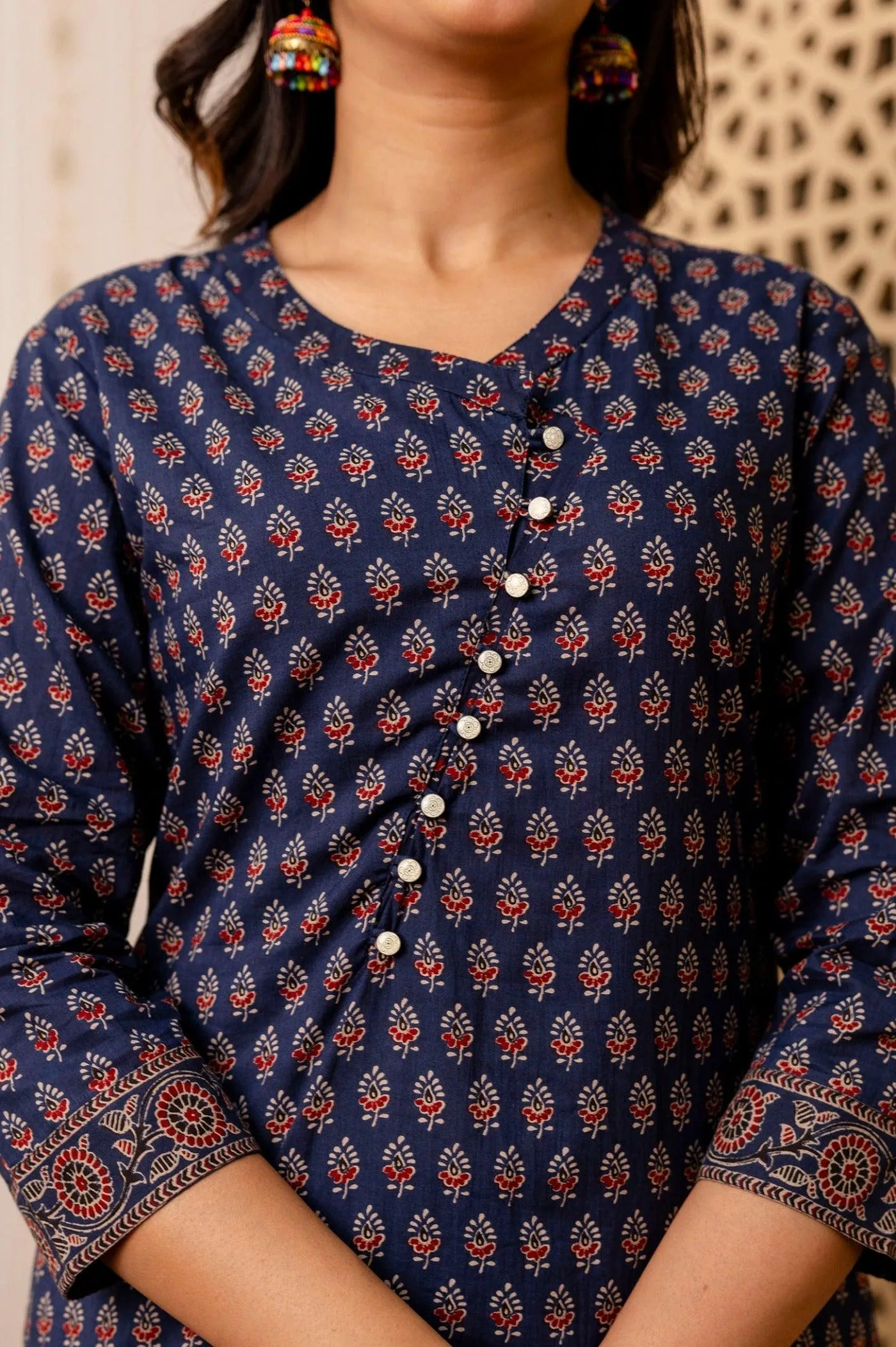 Blue Jaipuri Kurti Set for Women