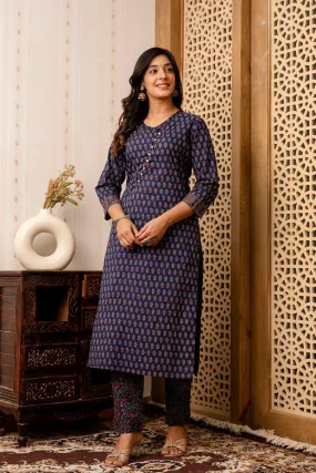 Blue Jaipuri Kurti Set for Women