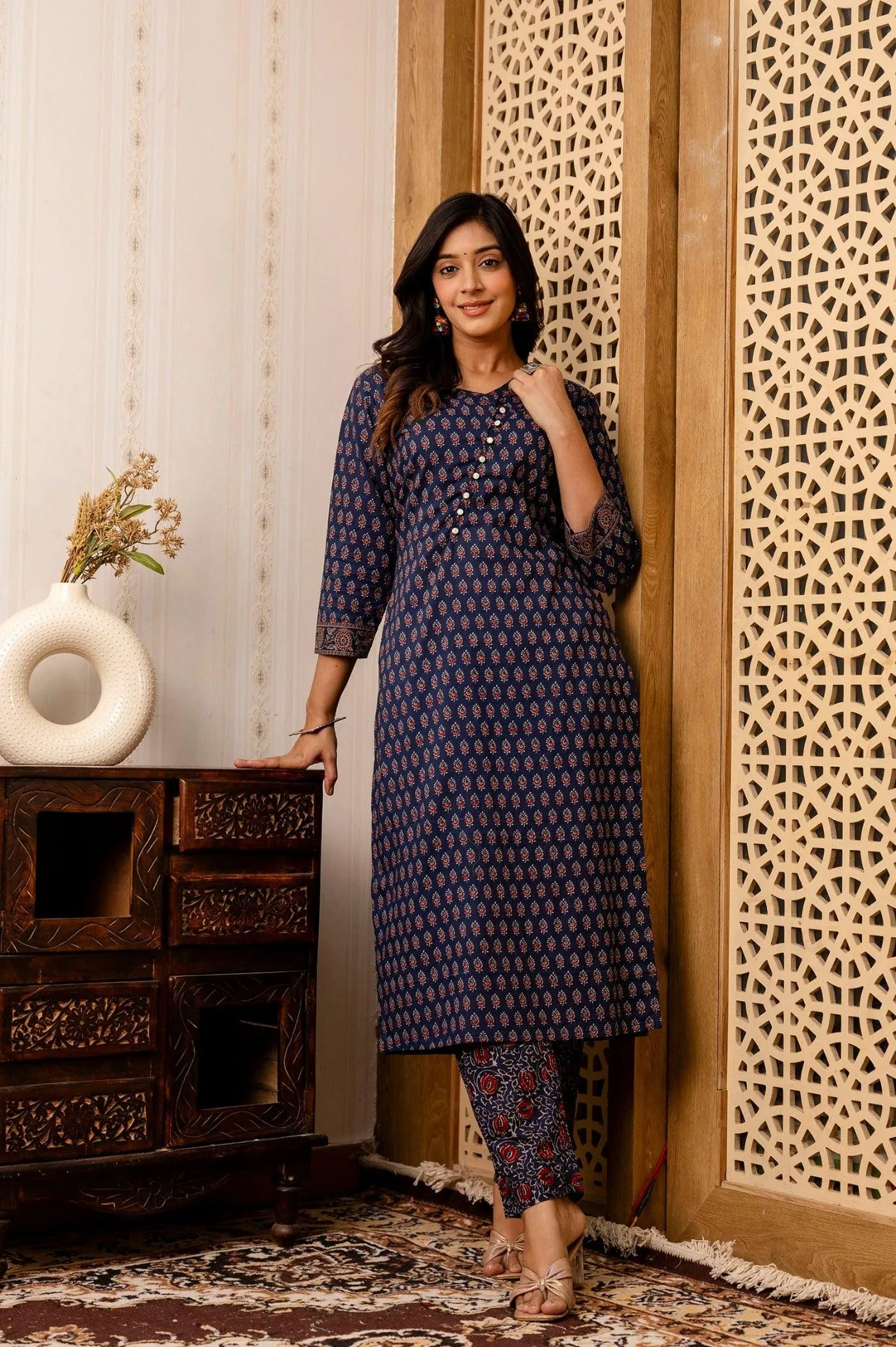 Blue Jaipuri Kurti Set for Women